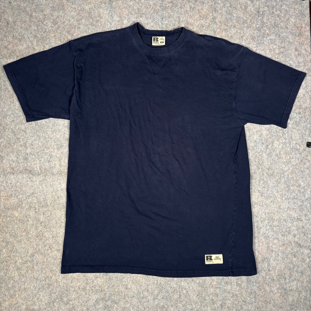 Russell Athletic T-Shirt Mens 3XLT Navy Blue Pro Cotton V-Stitch Heavyweight Tee